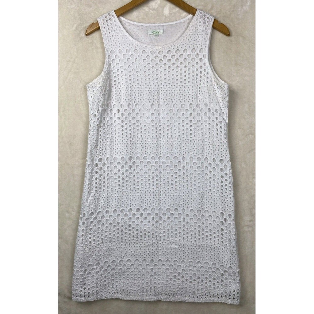 Jade Dress Womens Large Summer 100%Cotton Eyelet Beachy Natural Vacation